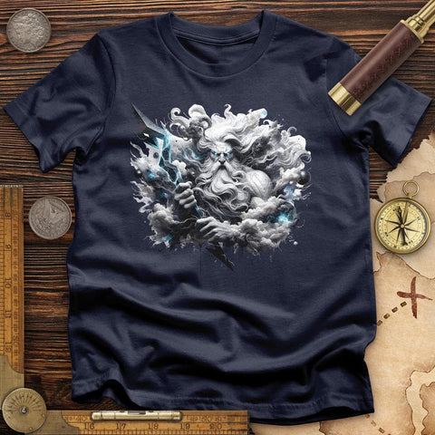 A Powerful Zeus Holding a Lightning Bolt T-Shirt