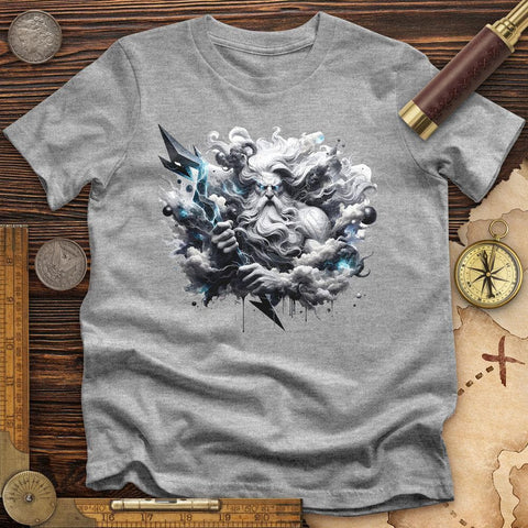 A Powerful Zeus Holding a Lightning Bolt T-Shirt