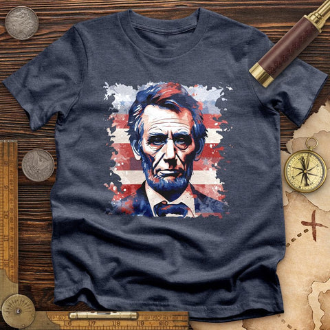Abe Lincoln American Flag Art High Quality Tee Heather Navy / S