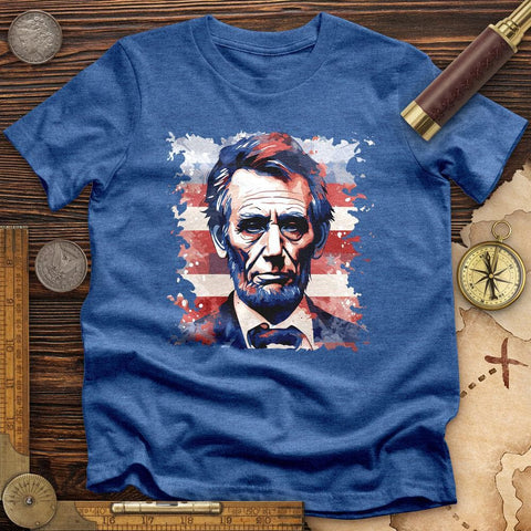 Abe Lincoln American Flag Art High Quality Tee Heather True Royal / S