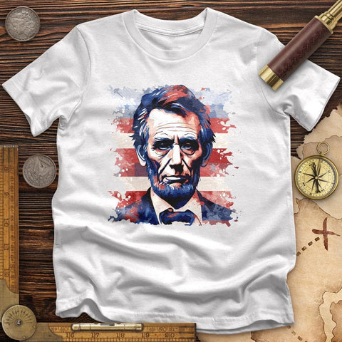 Abe Lincoln American Flag Art High Quality Tee White / S