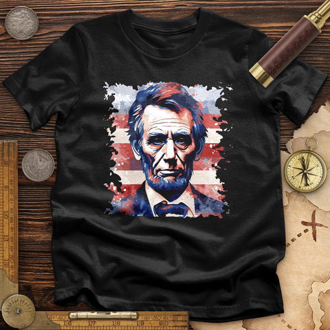 Abe Lincoln American Flag Art High Quality Tee Black / S