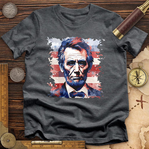 Abe Lincoln American Flag Art High Quality Tee Dark Grey Heather / S
