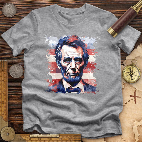 Abe Lincoln American Flag Art High Quality Tee Athletic Heather / S