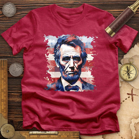 Abe Lincoln American Flag Art High Quality Tee Heather Red / S