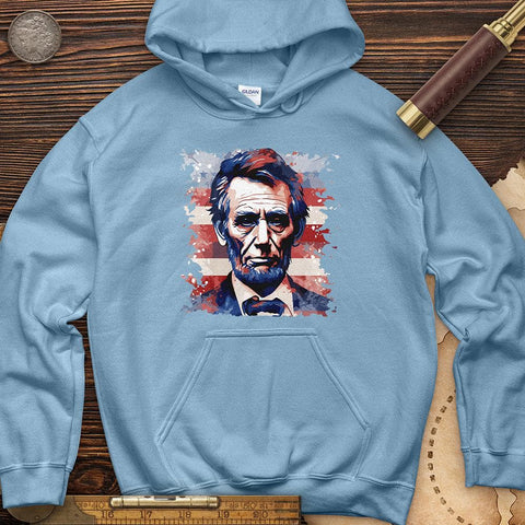 Abe Lincoln American Flag Art Hoodie Light Blue / S