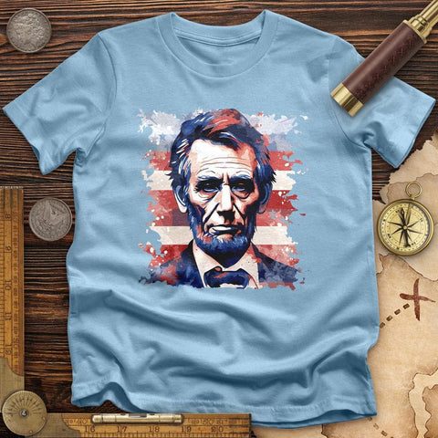 Abe Lincoln American Flag Art T-Shirt Light Blue / S