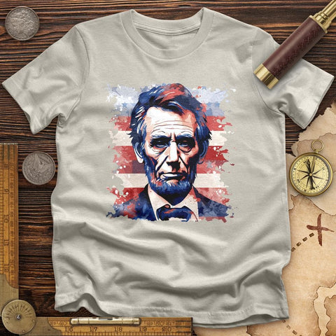 Abe Lincoln American Flag Art T-Shirt Ice Grey / S