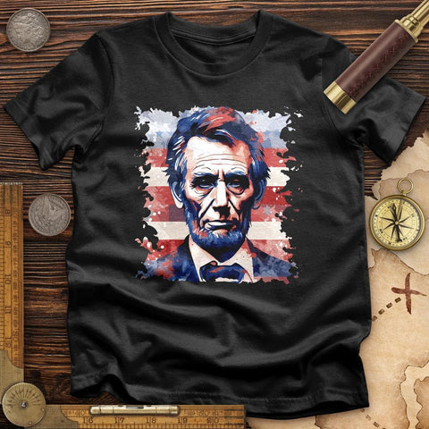 Abe Lincoln American Flag Art T-Shirt Black / S