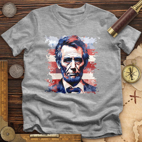 Abe Lincoln American Flag Art T-Shirt Sport Grey / S