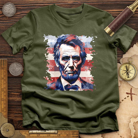 Abe Lincoln American Flag Art T-Shirt Military Green / S