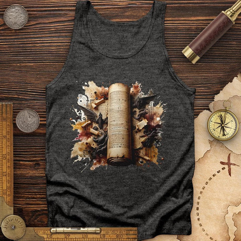 Aged Parchment Scroll Tank Charcoal Black TriBlend / XS