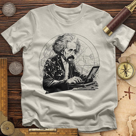 Albert Einstein Laptop T-Shirt Ice Grey / S
