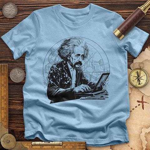 Albert Einstein Laptop T-Shirt Light Blue / S