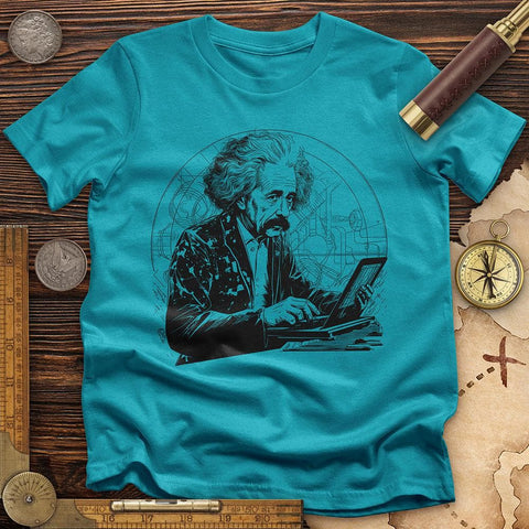 Albert Einstein Laptop T-Shirt Tropical Blue / S