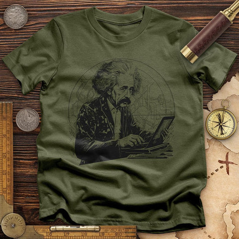 Albert Einstein Laptop T-Shirt Military Green / S