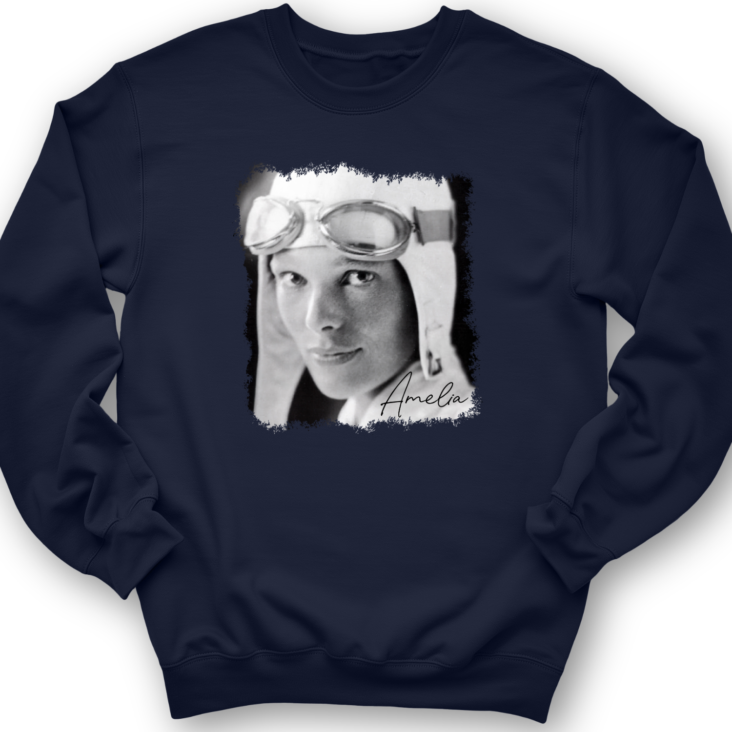 Amelia Earhart B&W Crewneck Navy / S