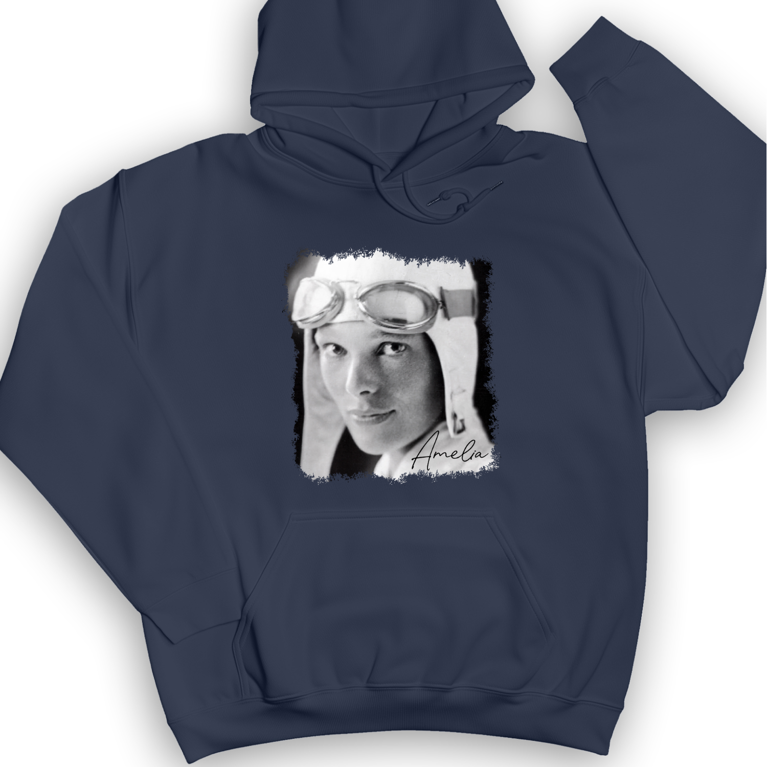 Amelia Earhart B&W Hoodie Navy / S