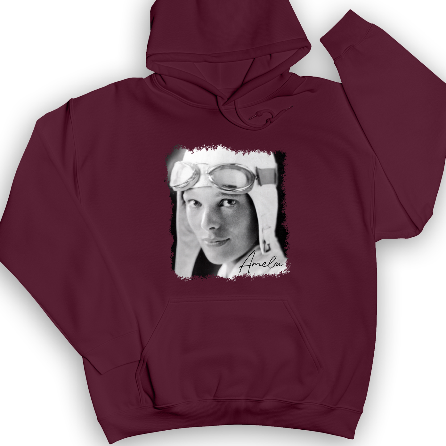 Amelia Earhart B&W Hoodie Maroon / S