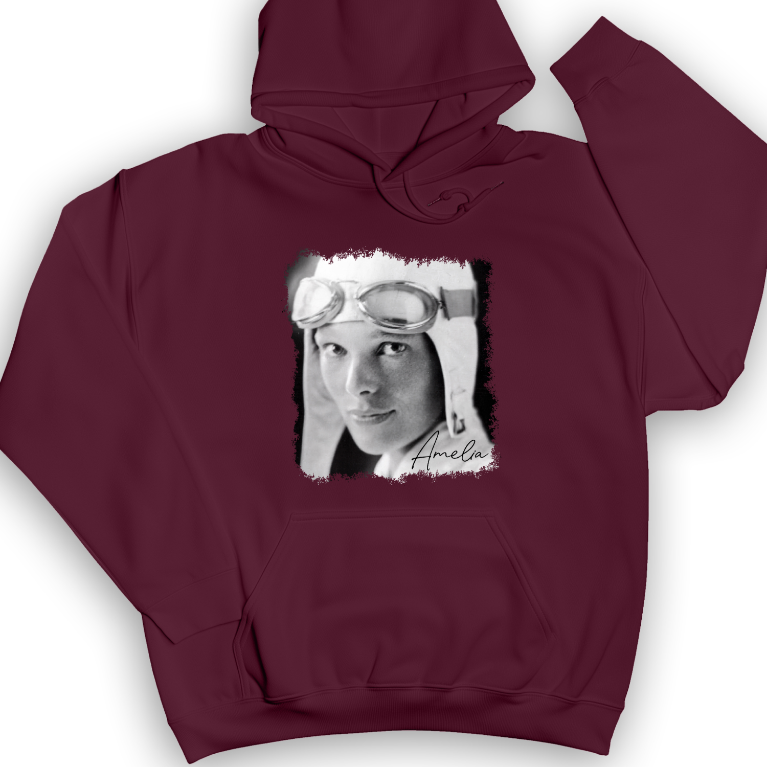 Amelia Earhart B&W Hoodie Maroon / S