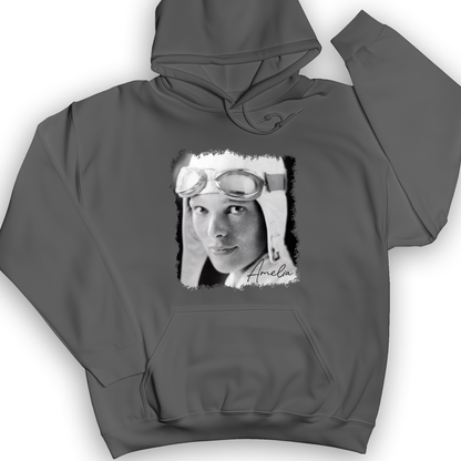 Amelia Earhart B&W Hoodie Charcoal / S