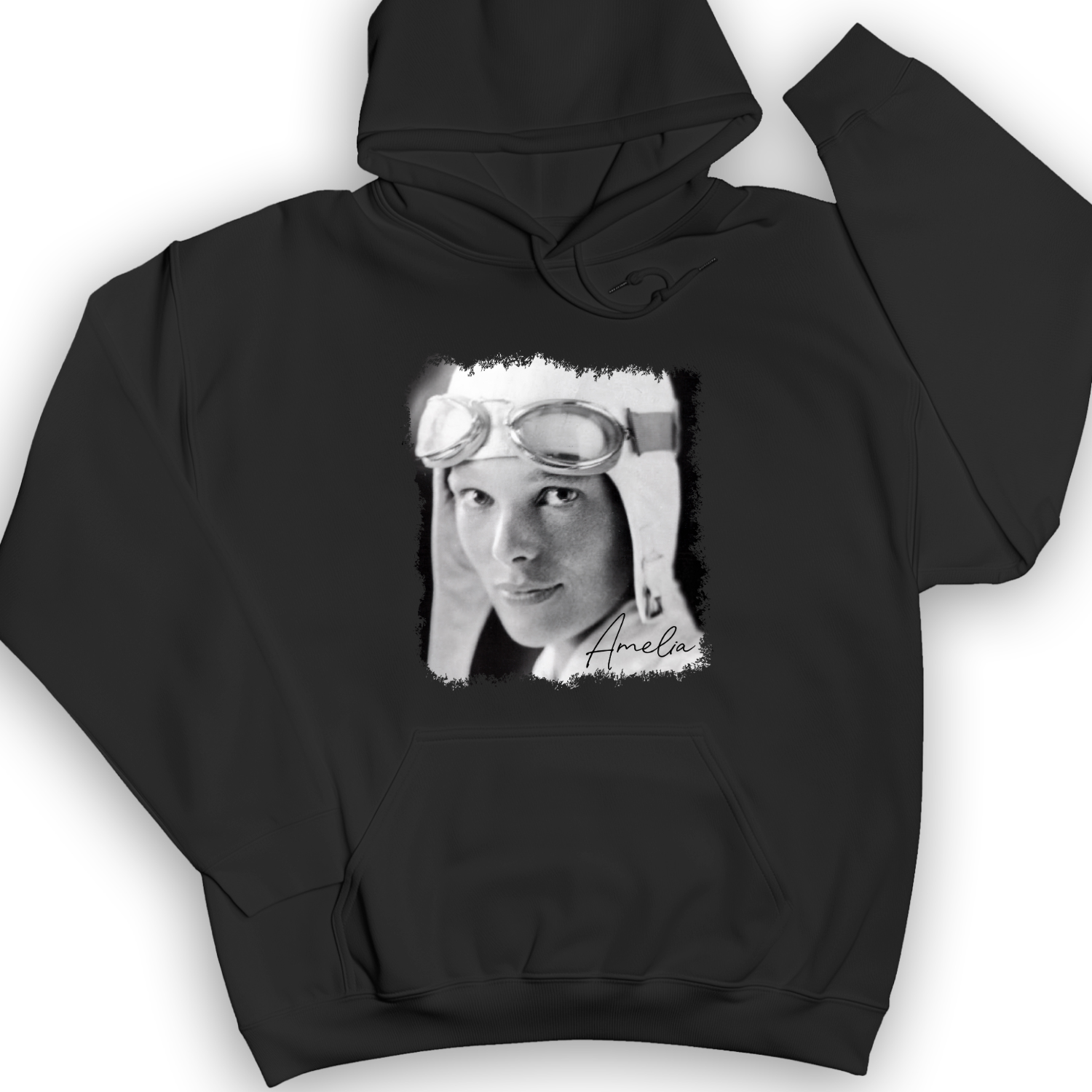 Amelia Earhart B&W Hoodie Black / S