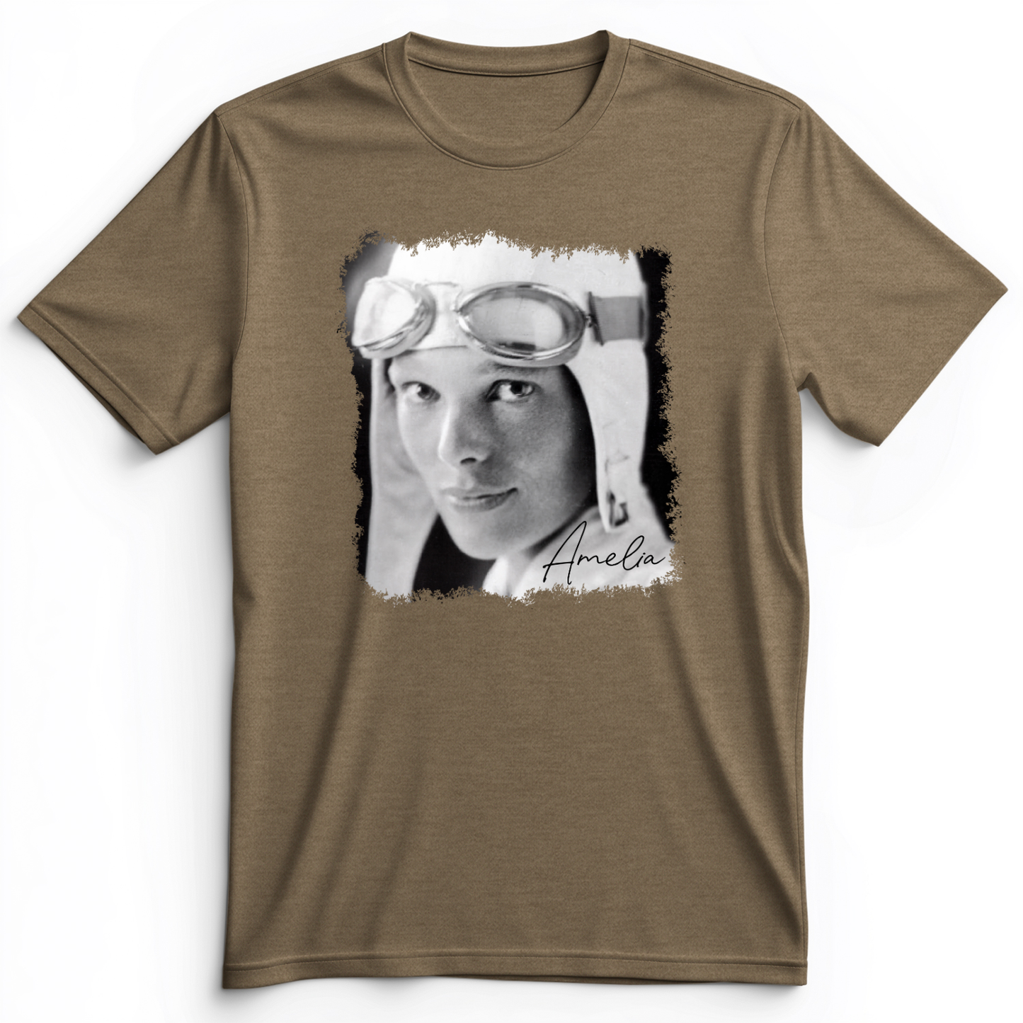 Amelia Earhart B&W Premium Tee Heather Olive / S