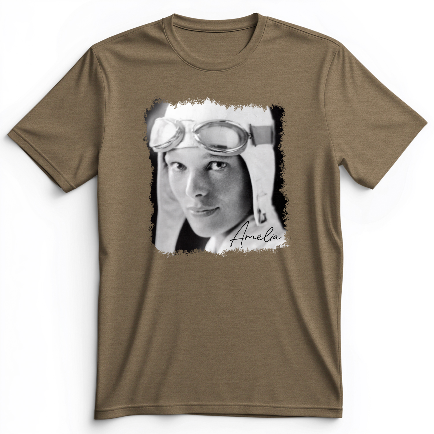 Amelia Earhart B&W Premium Tee Heather Olive / S