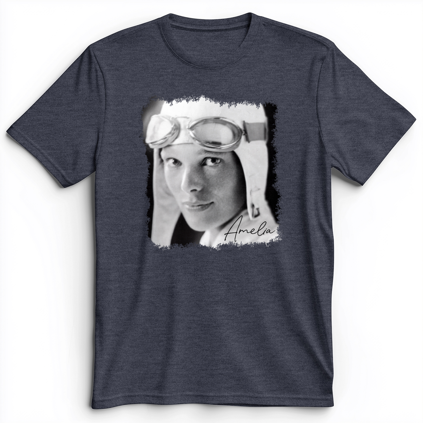 Amelia Earhart B&W Premium Tee Heather Navy / S