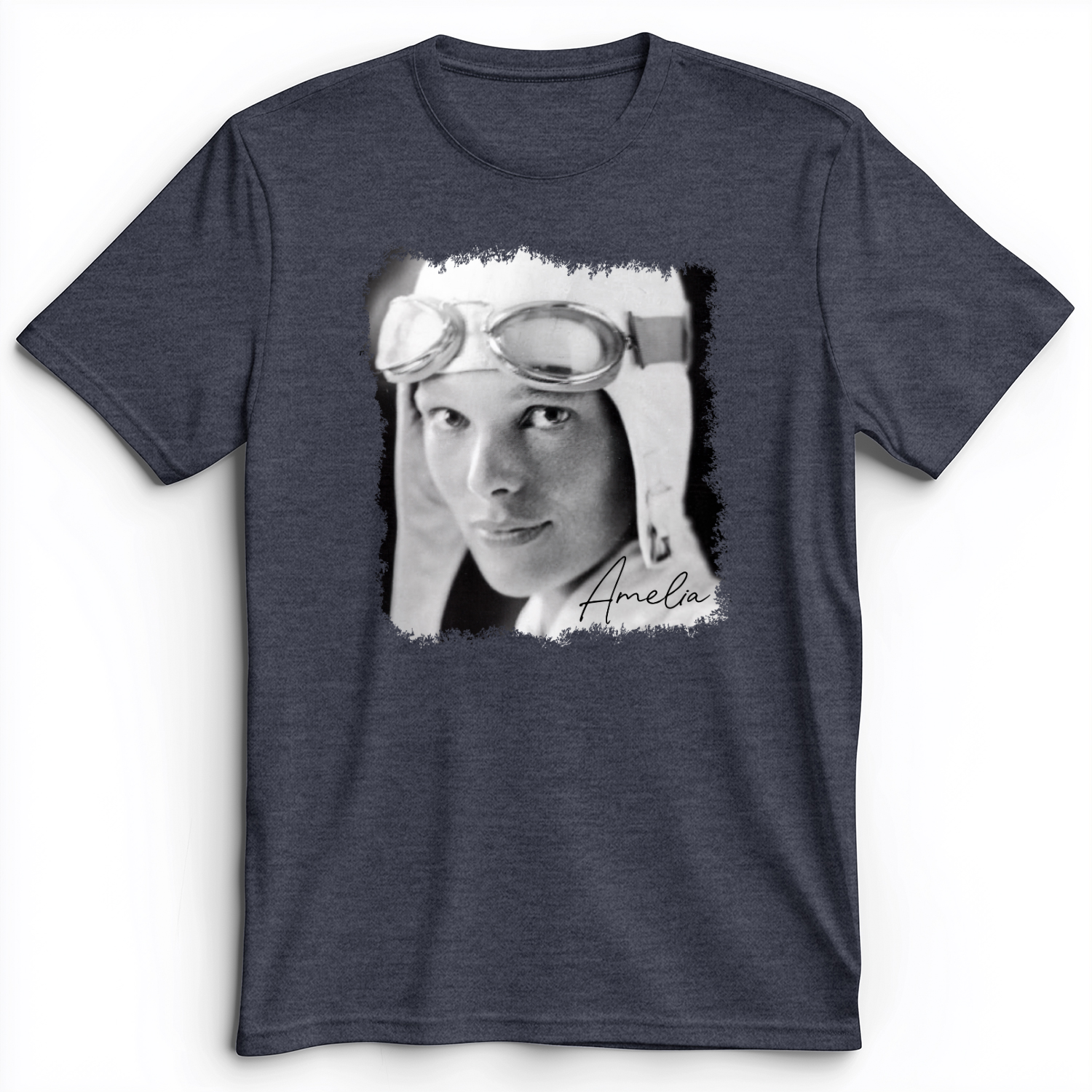 Amelia Earhart B&W Premium Tee Heather Navy / S