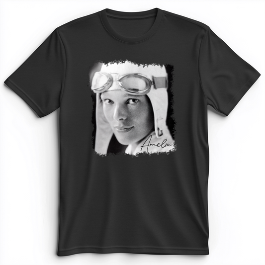 Amelia Earhart B&W Premium Tee Dark Grey Heather / S