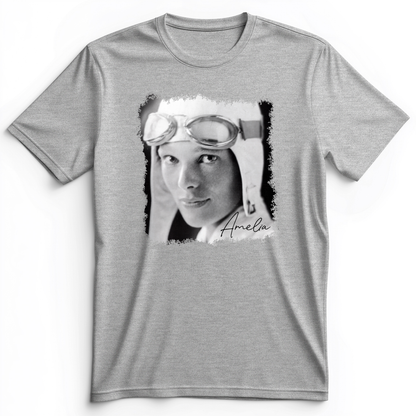 Amelia Earhart B&W Premium Tee Athletic Heather / S