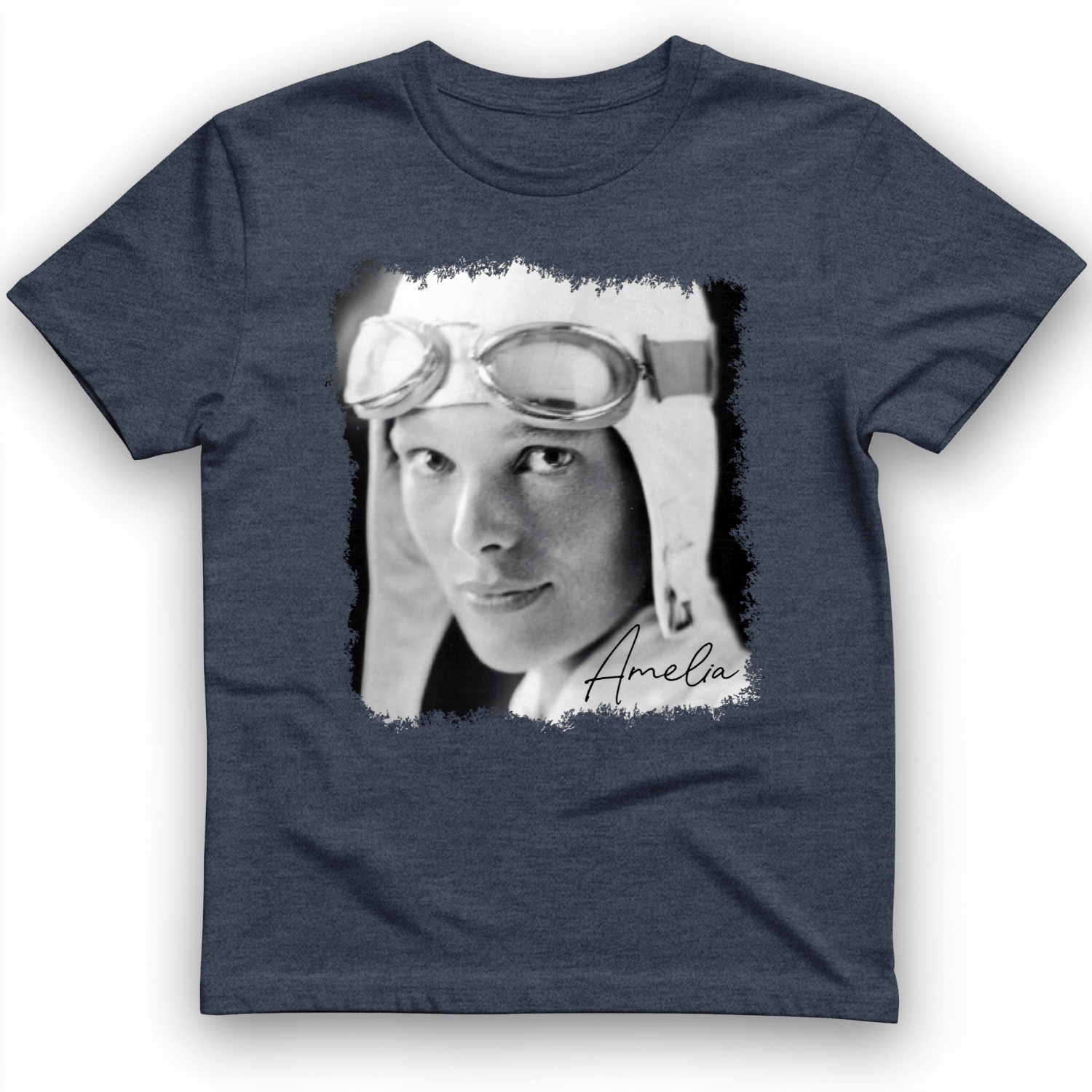 Amelia Earhart B&W T-Shirt Heather Navy / S