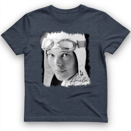 Amelia Earhart B&W T-Shirt Heather Navy / S