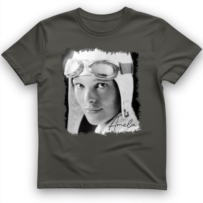 Amelia Earhart B&W T-Shirt Charcoal / S