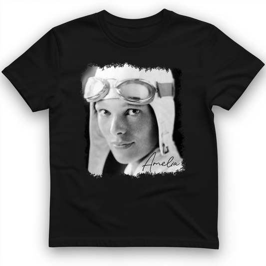 Amelia Earhart B&W T-Shirt Black / S