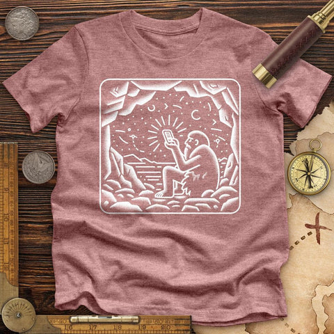 Ancient Caveman Using a Cell Phone High Quality Tee Heather Mauve / S