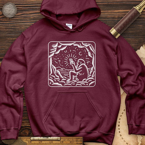 Ancient Caveman Using a Cell Phone Hoodie Maroon / S