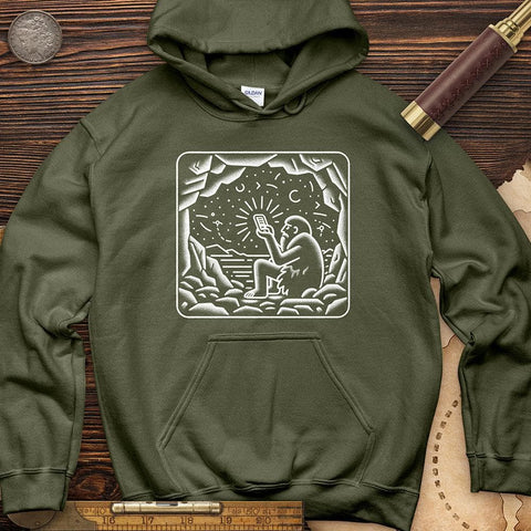 Ancient Caveman Using a Cell Phone Hoodie Military Green / S