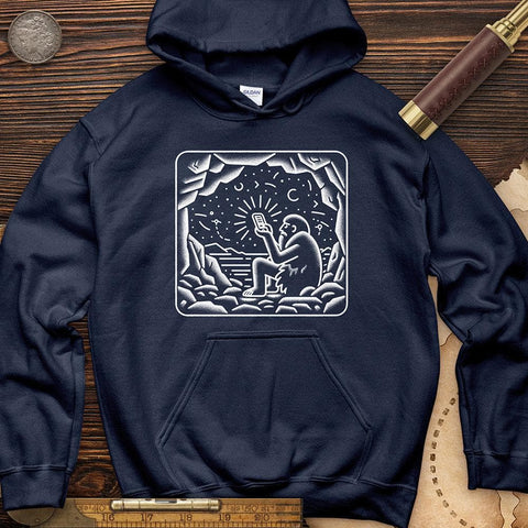 Ancient Caveman Using a Cell Phone Hoodie Navy / S