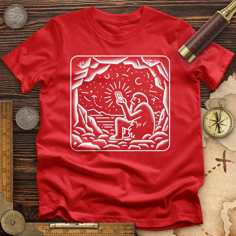 Ancient Caveman Using a Cell Phone T-Shirt Red / S