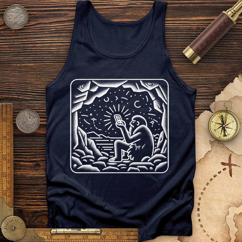 Ancient Caveman Using a Cell Phone Tank Navy / XS