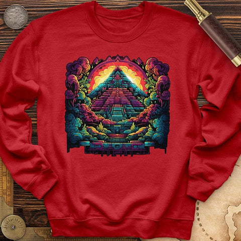 Aztec Pyramid Rainbow Crewneck Red / S