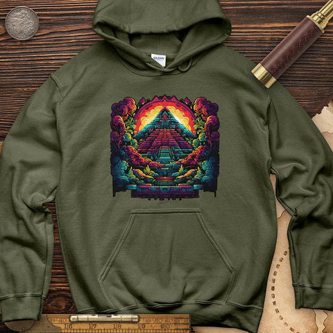 Aztec Pyramid Rainbow Hoodie Military Green / S