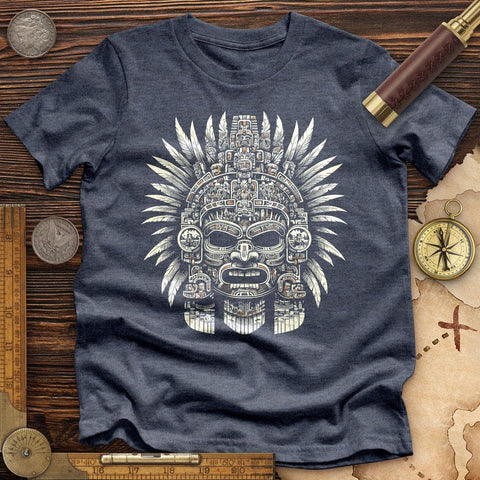 Aztec Warrior Mask High Quality Tee Heather Navy / S