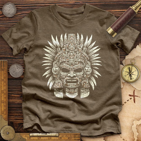 Aztec Warrior Mask High Quality Tee Heather Olive / S