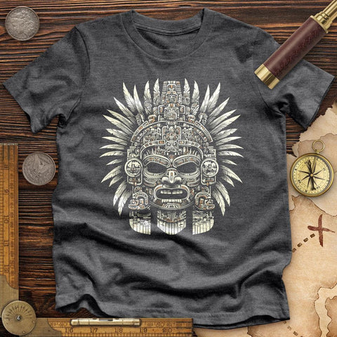 Aztec Warrior Mask High Quality Tee Dark Grey Heather / S