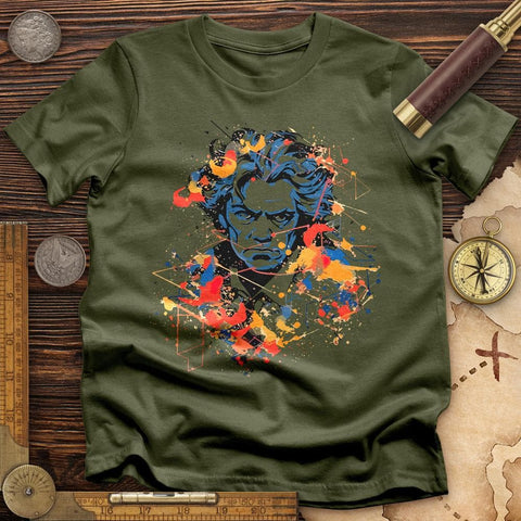 Beethoven's Music Blaze T-Shirt Military Green / S