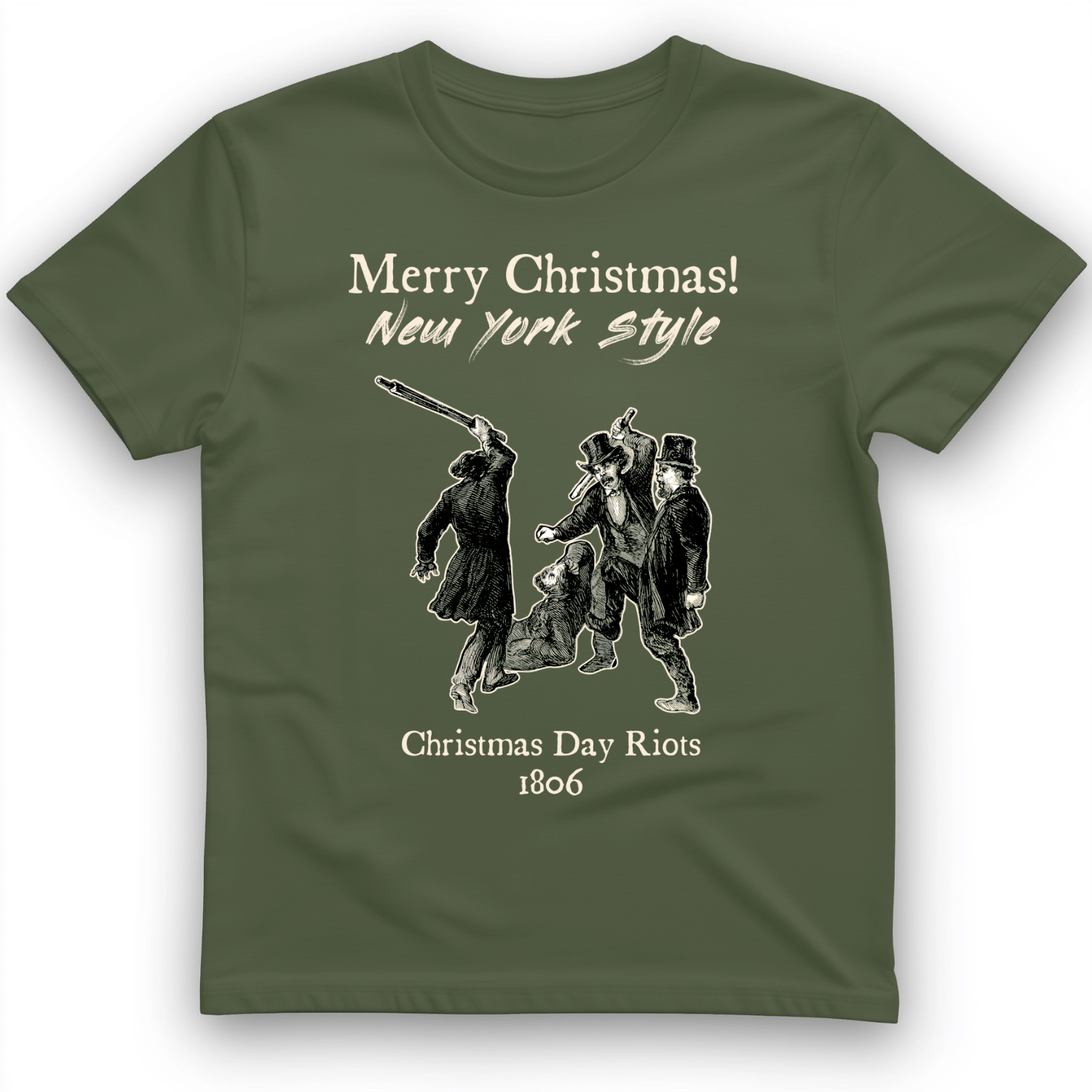 Christmas New York Style T-Shirt Military Green / S