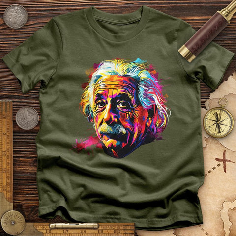 Colorful Albert Einstein T-Shirt Military Green / S